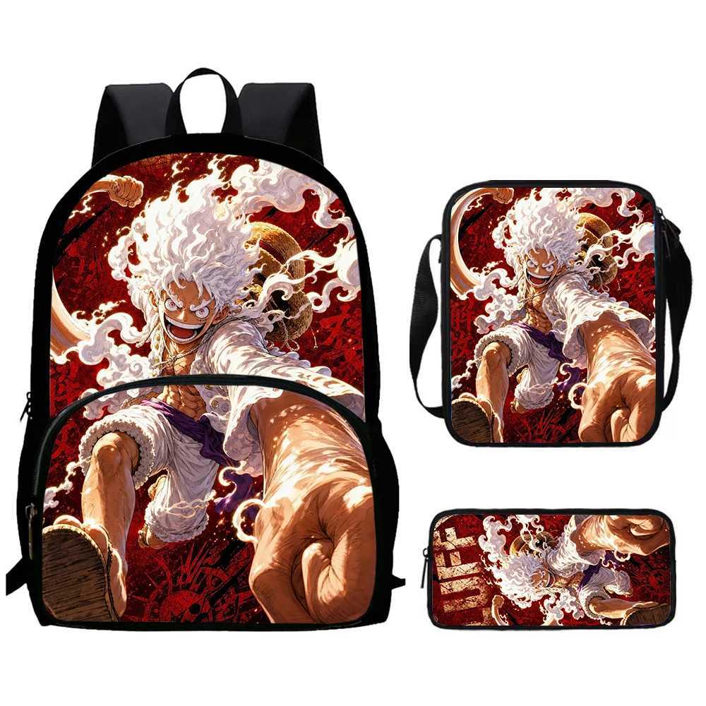 Zaino One Piece Zaino per studenti da 3 pezzi Set Zaino leggero con tasca frontale con borsa a tracolla Astuccio per ragazzo ragazza dai 6 ai 10 ann