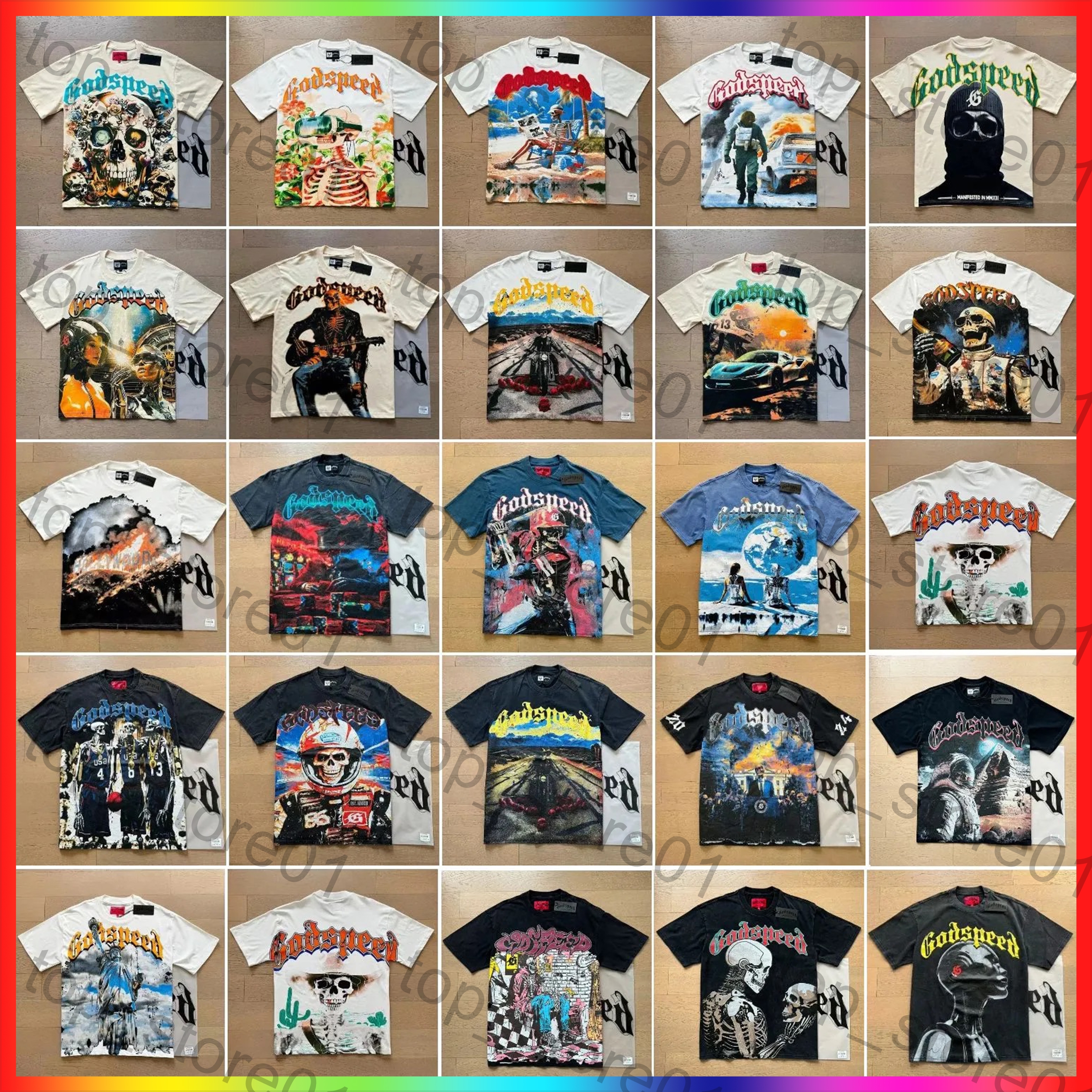 5A Designer T shirt Designer long sleeve Skull hip hop Rock Band short sleeve Color graphic t shirt Fashion Summer Graffiti Letter Printing shirts w