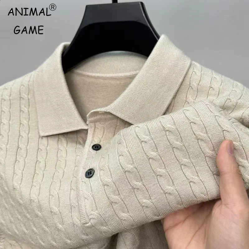 Autumn Men's Knitted Pullover Sweaters Cable Woolen Button Sweater Slim V-neck Long Sleeve Outerwear Winter Warm Heavyweight Top 260918