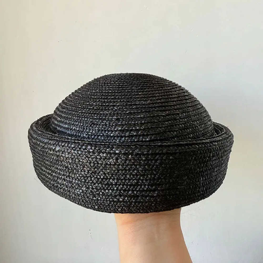 100% Natural Rice Herb Berets Box Hat Unisex Japanese Summer Sun Protection Sailor Hat American Retro Beach Round Beret J260919