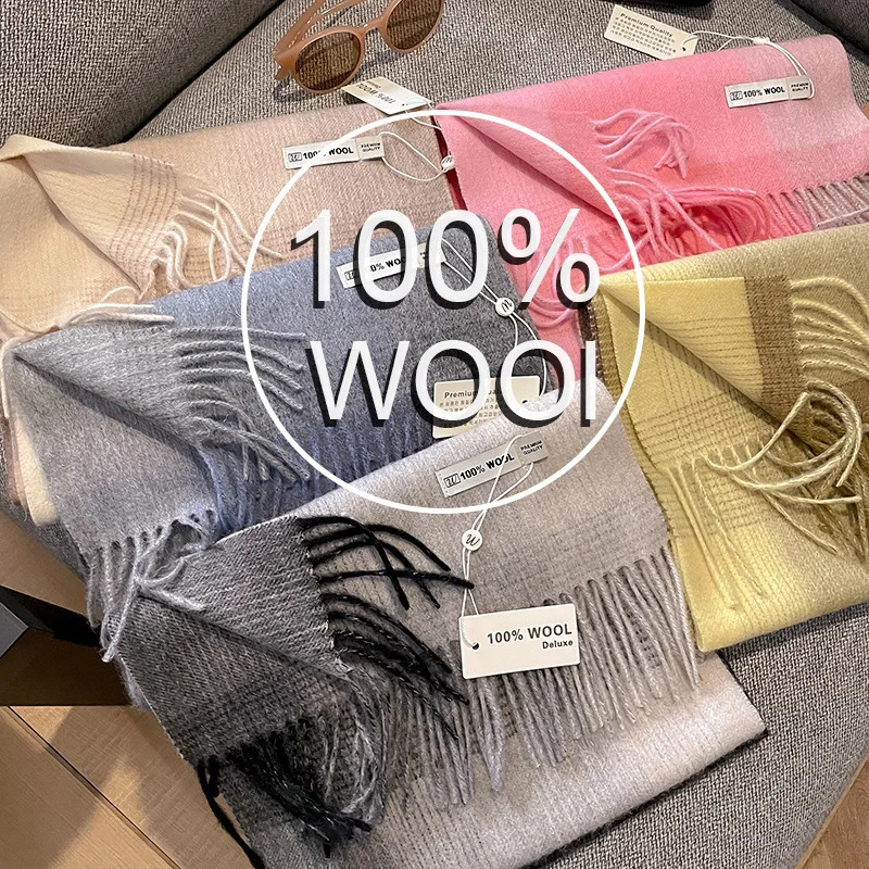 y Winter 100 Wool Scarf Women Gradient Cashmere Handkerchief Warm Pashmina Female Shawl Wrap Soft Bufanda Scarves Stole 260910