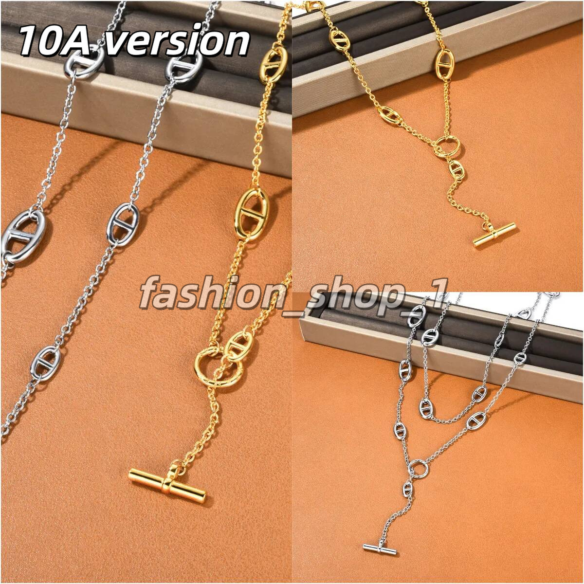 harmas long necklace titanium steel Sier harmes Necklace double layered with OT button clavicle chain designer jewelry high sense overlapping wear c