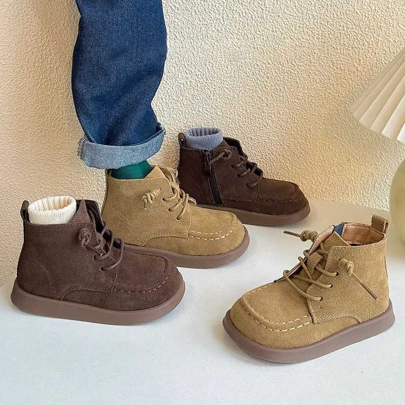 Short Boots Kids Boots Retro Versatile Children Ankle Boots British Style Side Zip 2025 Autumn New Boys Girls Leather Boots Soft SoleT260919