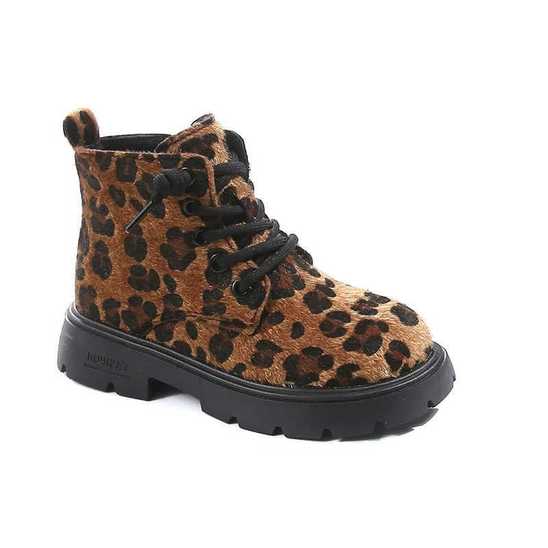 Winter Girls' Boots Boots New Fashion Leopard Printed Children's Causal Ankle Boots Versatile Kids Platform Cotton Boots ComfortableT26091