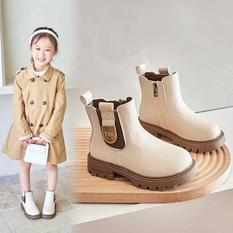 Nuevo 2025 Botas Otoño Niños Botas Chelsea de cuero Botas de tobillo impermeables para niños Moda para niños Zapatillas altas Princesa Zapato casual