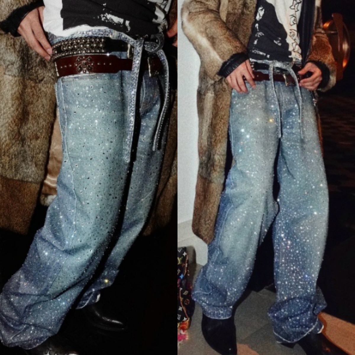 Jean à strass pour hommes et femmes, jambes droites amples, Vintage américain, Streetwear partout, perçage à chaud, pantalon en Denim scintillant