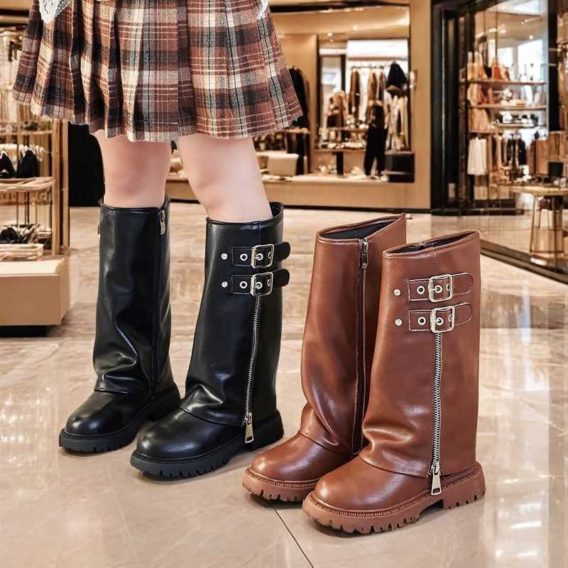Children Knee-high Boots Leather Boots for Girls 2025 Winter New Fashion Korean Style Soft Sole Anti-slippery Versatile Princess ShoesT260919