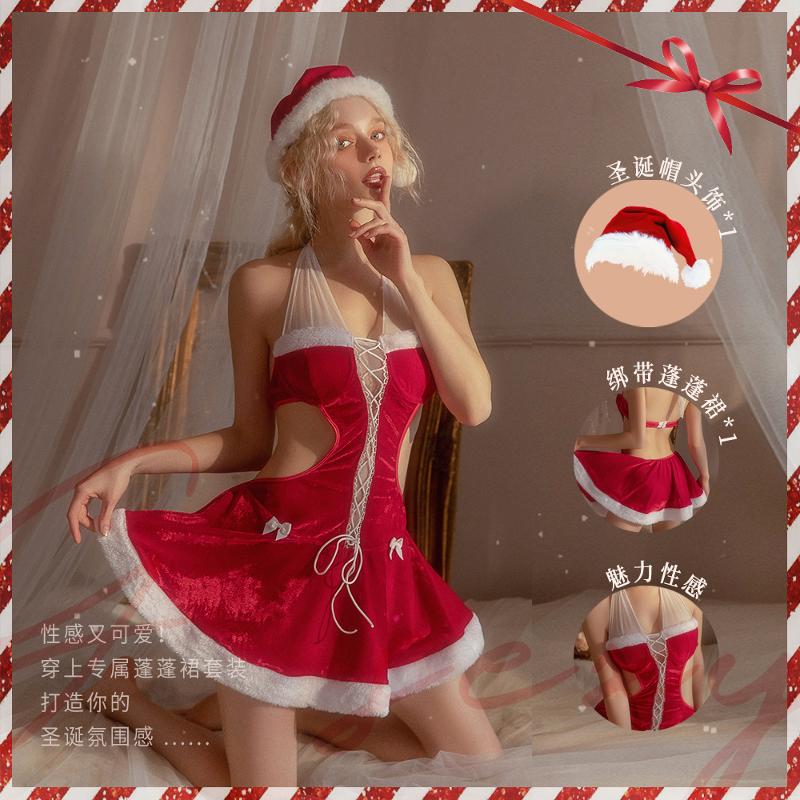 Designer Style High Quality Sexy Christmas Costume for Women Red with Hat Sleeveless Underwire Push-Up Holiday Sleep Dress Nightclub Party Bar Ou