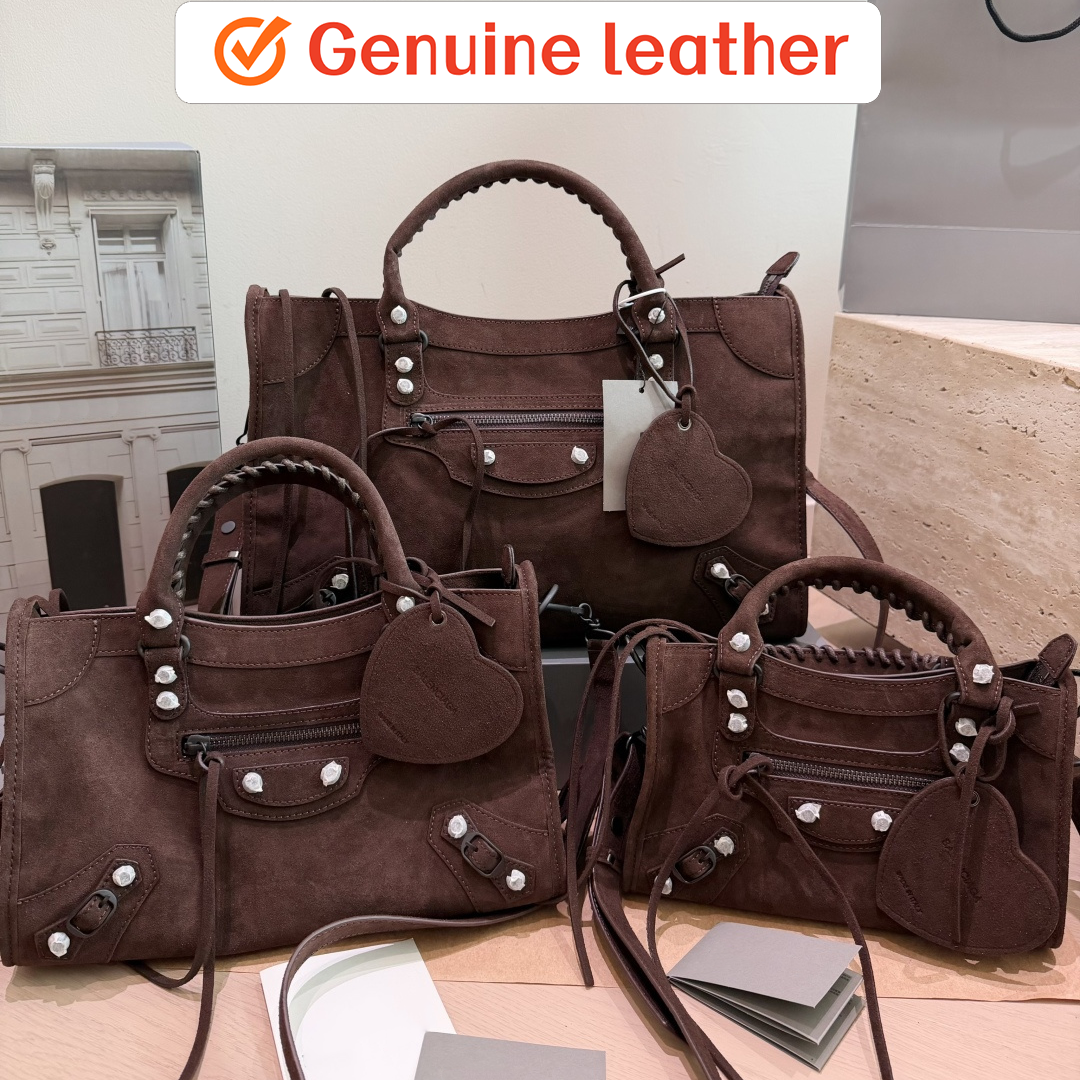 Suede designer bag Luxury LE CITY Handbag large capacity tote bag Womens handbags cowhide Shoulder Bag genuine leather Rivet Motorcycle bag fashion