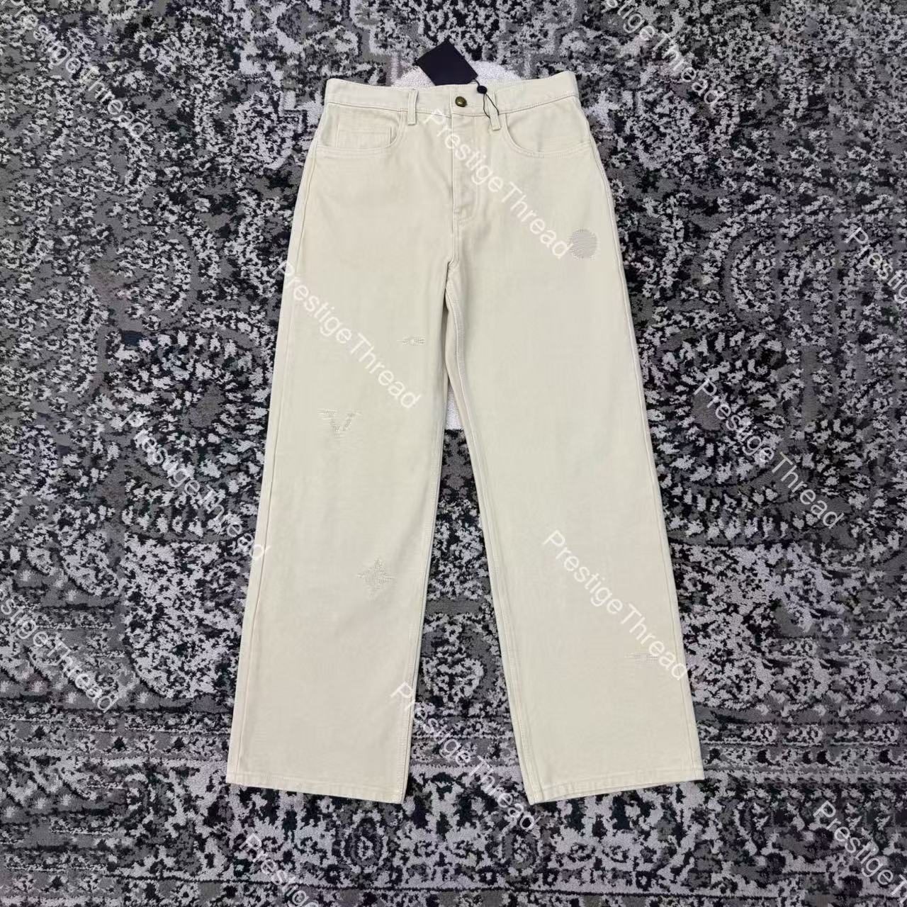 26 New Men's Jeans Designer Letter Floral Zigzag Embroidery Beaded Canvas Pants for Couples