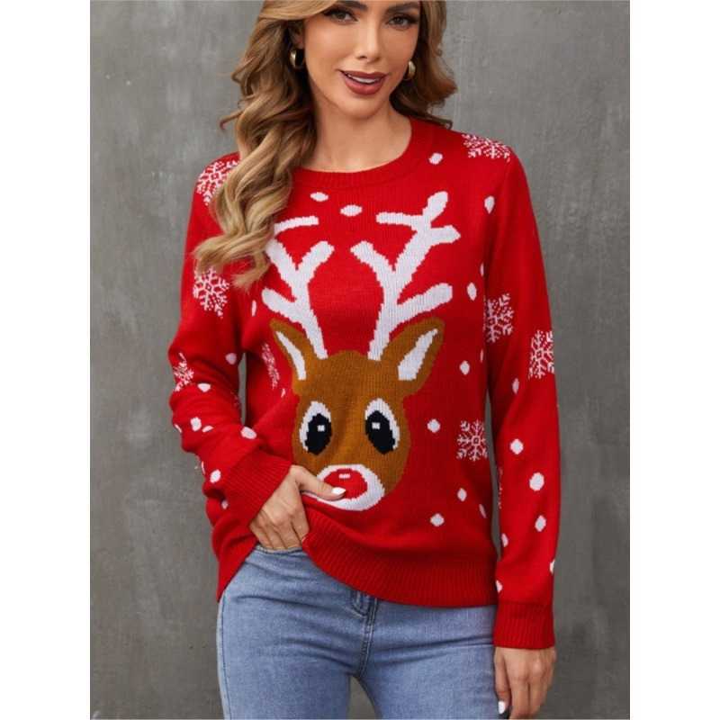 Christmas Cartoon O-Neck Knit Sweater Women Autumn Winter Loose Casual Elegant Party Pullover S260919MM6C