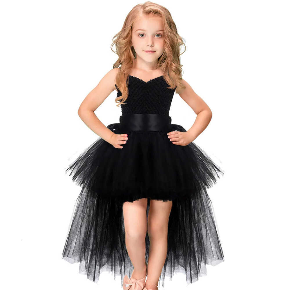 Pink Girls Black Tutu Dress V-neck Train Girl Evening Birthday Party Tulle Dresses Girl Ball Gown Dress Kids Halloween Costumes 260507 S260919QC7G