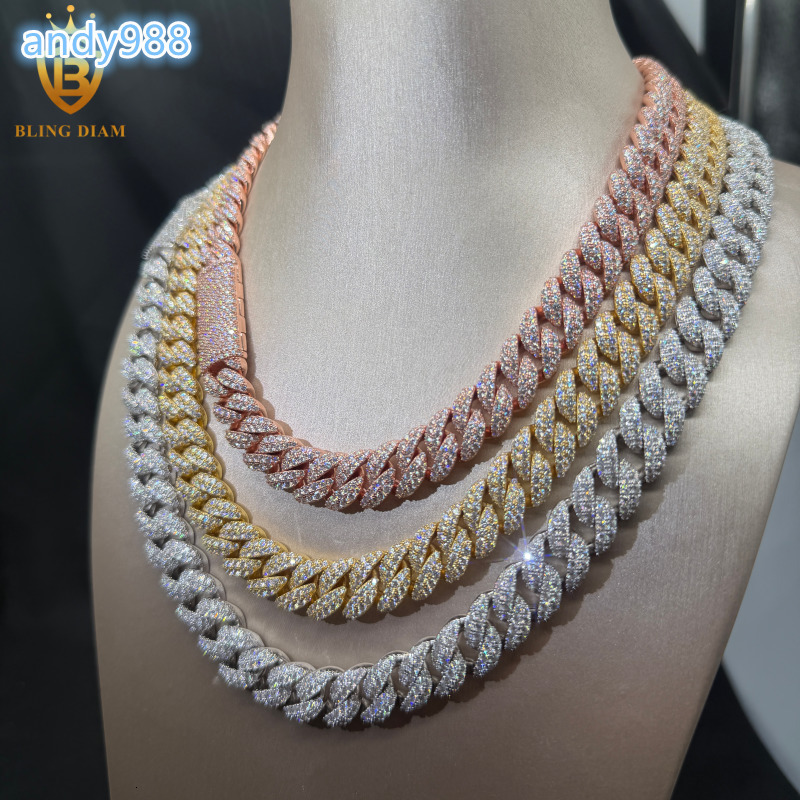 Ready to Ship 12MM VVS Moissanite Cuban Link Chain HipHop Chain Pass Diamond Test Moissanite 925 Sterling Silver Cuban Chain GRA