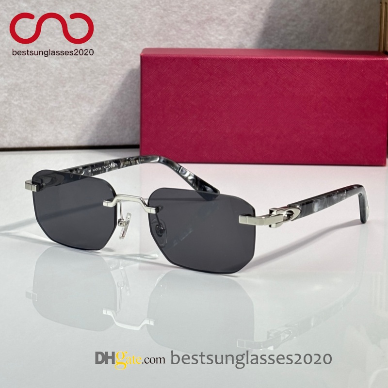 2027 Classic French Sunglasses For Women Designer Italy Acetate Buffalo Horn Legs Rimless C Decor Eyeglasses Luxury Men Business Square Diamond Cut