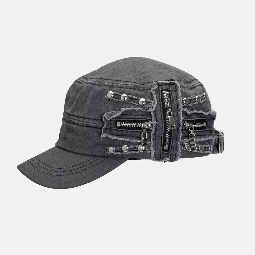 Berretti Hip Hop Rivetti vintage Punk Cerniere Berretto da baseball Uomo Donna Strappato Foro Distressed Cappello Lavato Retro Berretto piatto J2609