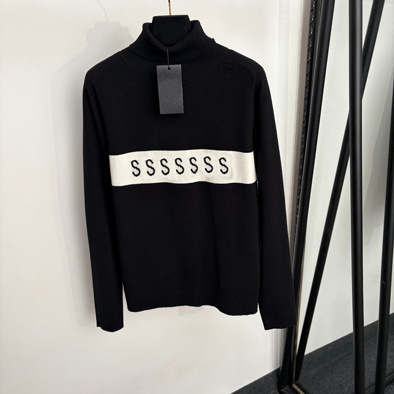Women Turtleneck Knit Tops Stripe Letter Jacquard Long Sleeve Knitted Pullovers Autumn Basic Layering Tees for Women