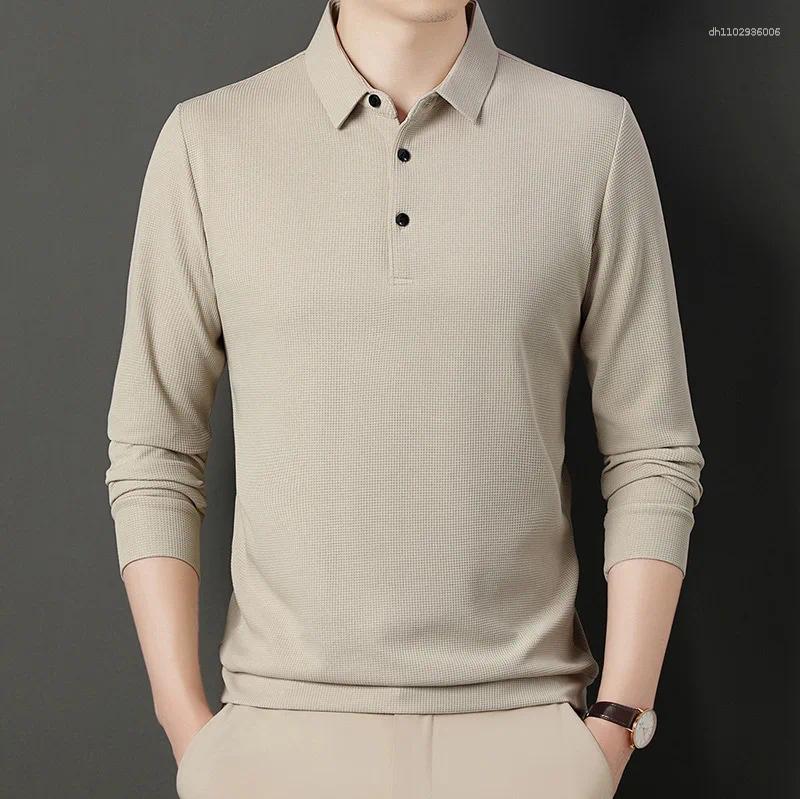 Autumn And Winter Men's Business Casual Polo Long Sleeve T-shirt Comfortable Solid Cotton Top Men T Shirt