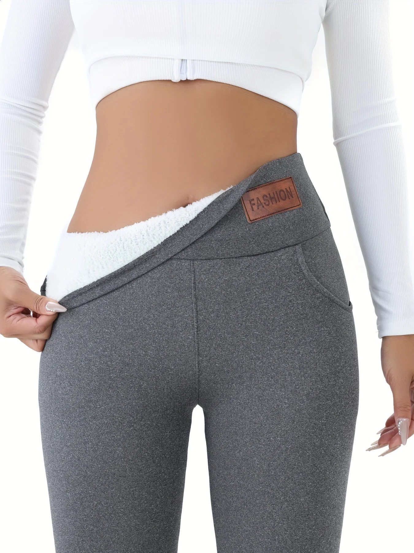 Womens High Waist Thermal Leggings Winter Plush Lined Fleece Pants with Pockets Soft Stretchy Comfy for Casual Fitness 260920