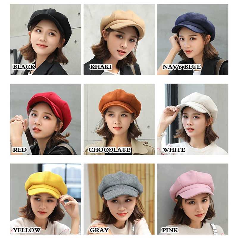 Style Berets Solid Color Korean Woolen Octagonal Hat for Women Autumn/Winter New Style Duckbill Beret Trendy British Style Painter Hat N260919