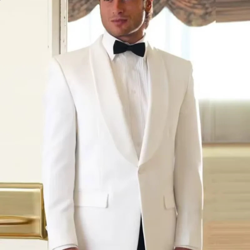 2 Pieces Ivory Men's Groom Tuxedos Shawl Lapel One Button Blazer Black Pants Business Tuxedo Formal Suit for Men Jacket Trousers 260918
