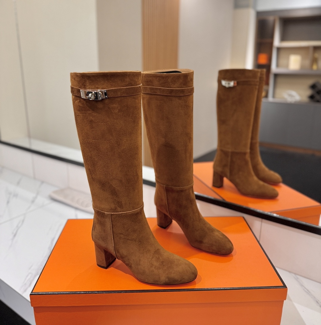 Designer Womens Dress Shoes Luxury Boots High Heels Size35-42 Genuine Leather Knee High Boots Natural Cow Suede Designer Shoes Zapatillas De Mujer