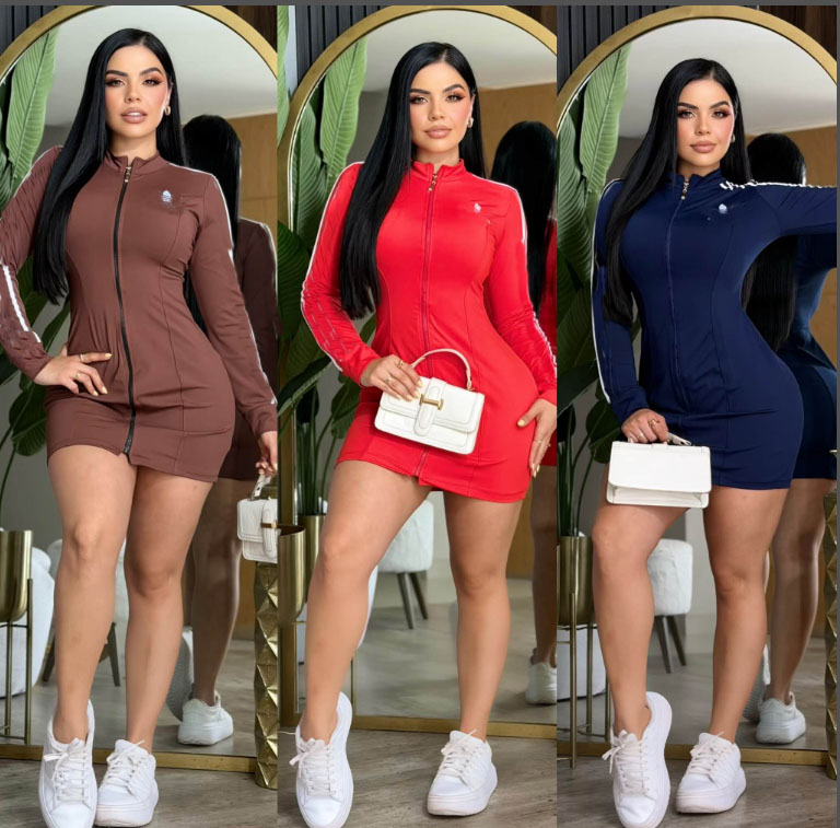New Solid casual Dress Women Elegant Party Autumn stand collar zipper Long Sleeves Sexy elastic Mini skirt Bodycon Club Dresses