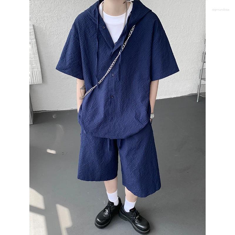 Plus Size Men's Quick-Dry Textured Hooded Shirt And Shorts Set M-XXXXXXXXL Casual 2-Piece Summer Streetwear Outfit