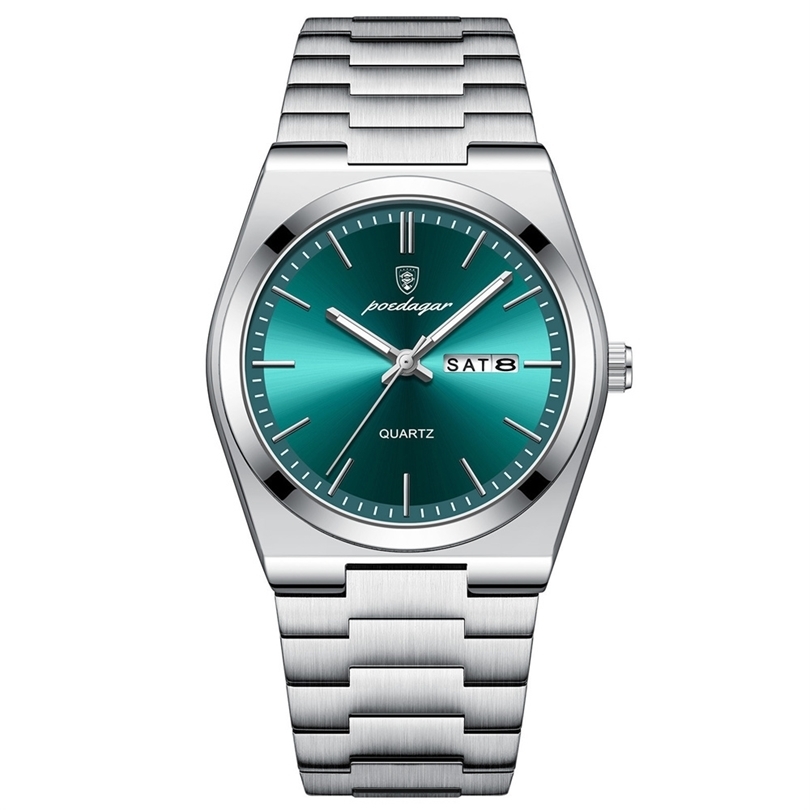 POEDAGAR y Quartz Man Wristwatch Sport Men Watches Waterproof Luminous Date Week Stainless Steel Mens Watch Male Reloj w260909
