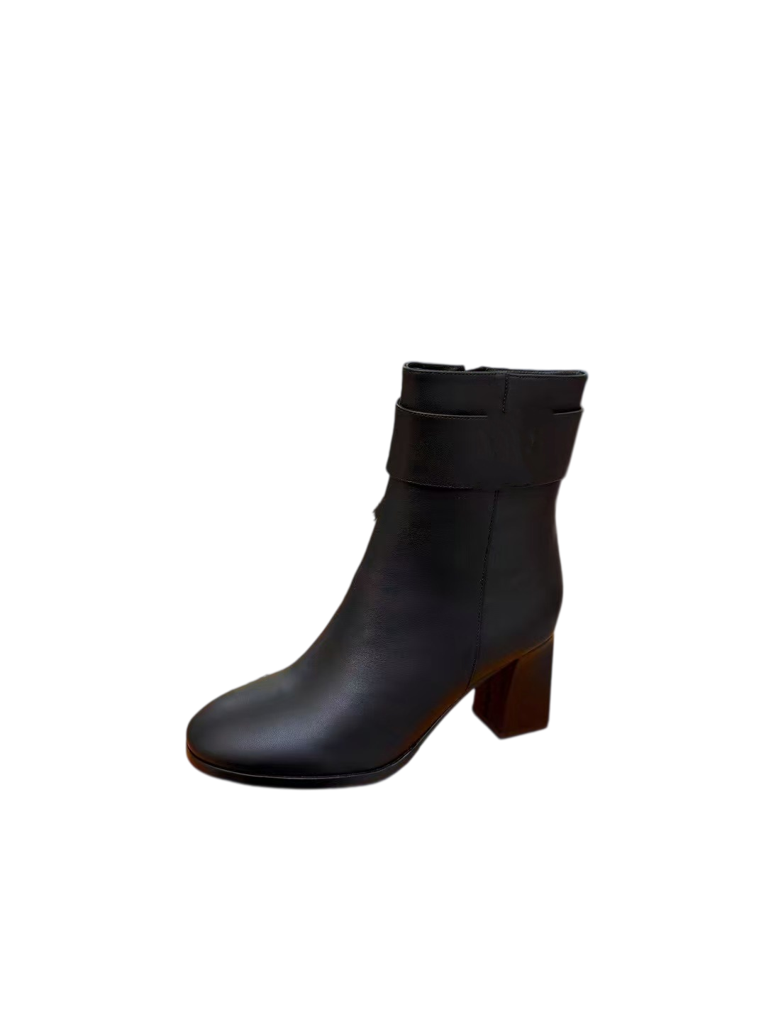 10AStivaletti alla caviglia con tacco largo e punta tonda da donna, stivaletti corti con cinturino in vera pelle, eleganti calzature quotidiane per