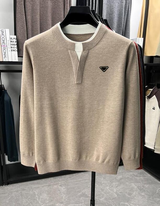Designe winter sweater fake two fashionable men's V-neck knitted base sweater casual solid color inner long sleeved sweater bodywarmer clothing