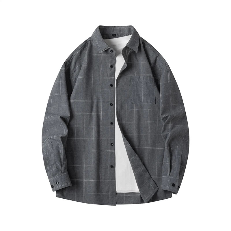 Spring Autumn Turn-down Collar Men's Long Sleeve Pockets Striped Plaid Button Up Shirt Cardigan Coats Casual Office Lady Tops 260920