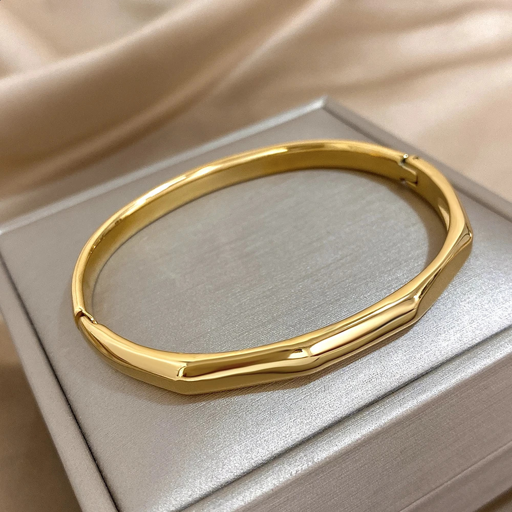 Trendy Classic Geometry Plain Gold Color Stainless Steel Bangles Bracelet For Women Stackable Wrist Jewelry Gift 260918