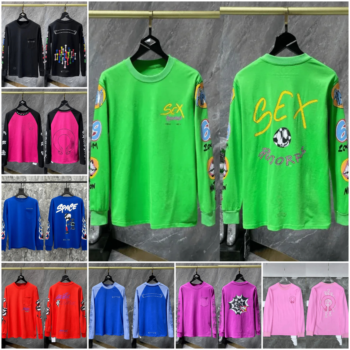 High Quality shirt Men Designer chrom Long Sleeve Y2k hoody Clothes Gothic Punk Crosses Puzzle Graphic Tee Hip Hop hoodie Retro Sanskrit Printed Sho