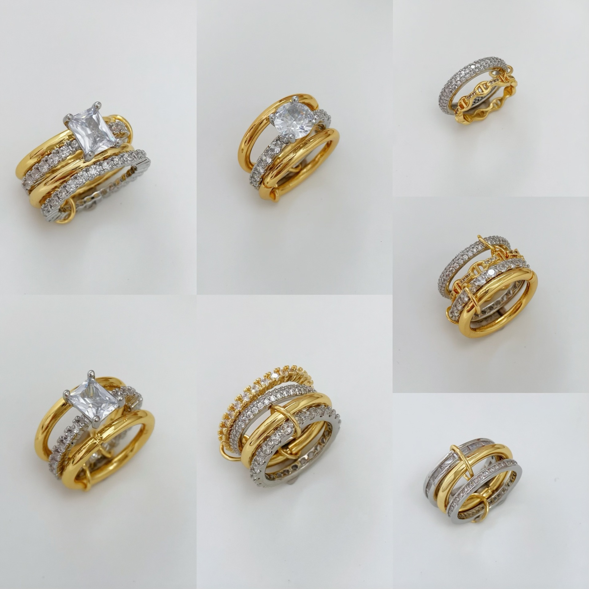Luxurious Designer 18K Gold Multi-layered Luxury Men's And Women's Personalized Finger Rings With Three-layered Micro-set Zirconia Inlays
