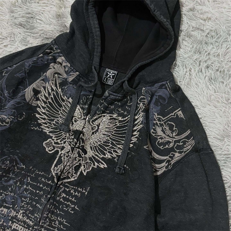 American Fashion Oversized Pattern Printed Zipper Hooded Sweater Men Y2K Gothic Harajuku Hip Hop Couple Hoodies260918ww