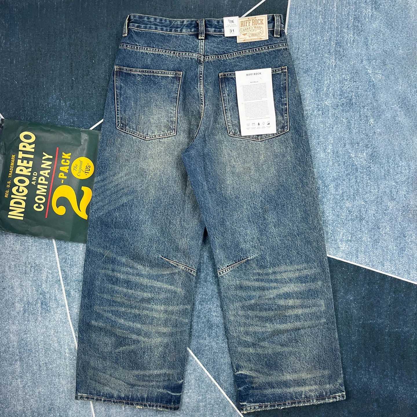 Men's Jeans Heavy Street Straight Wide Leg Versatile Jeans Men's Autumn and Winter Thickened Whisker Pattern Denim Pants X2609191