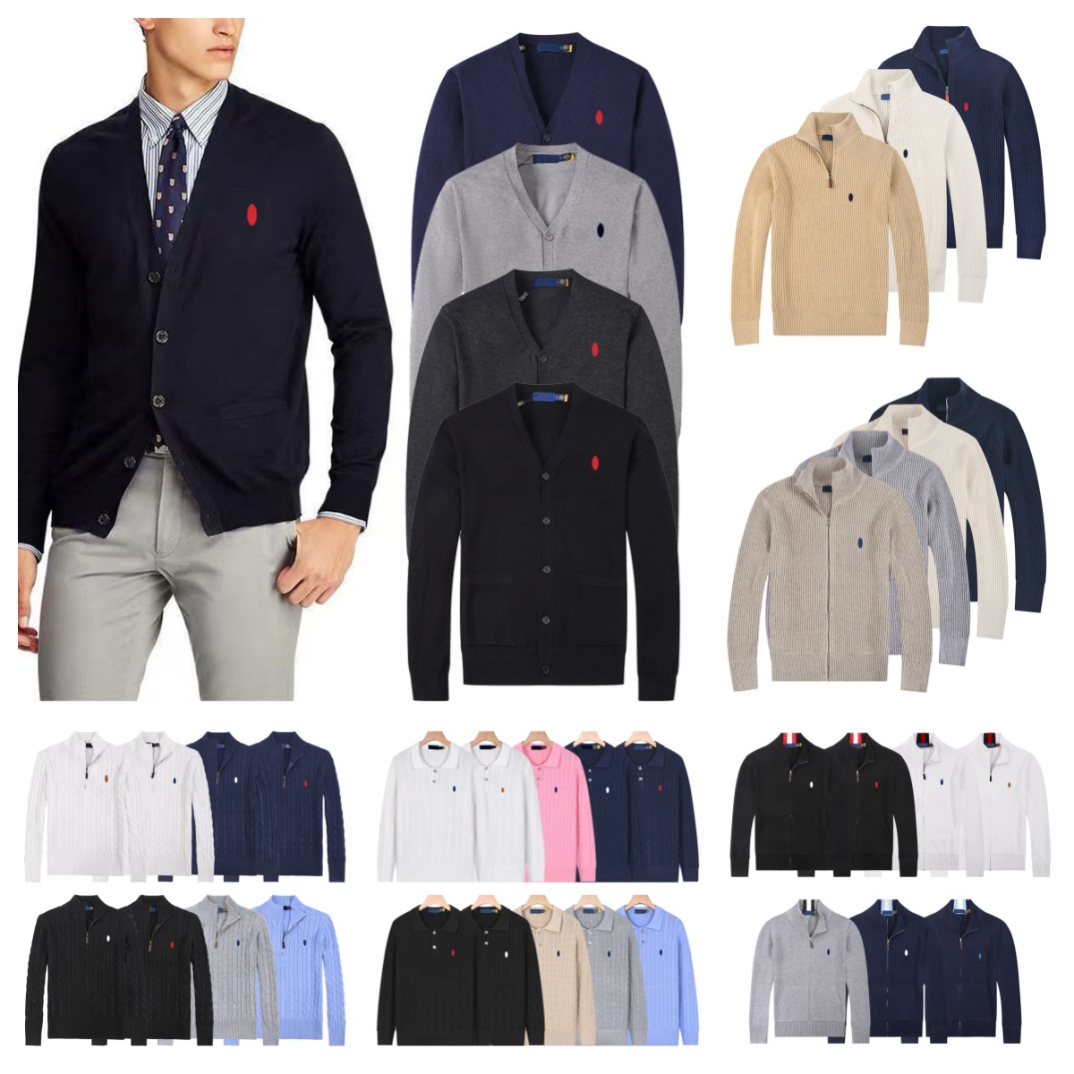 Designer Mens Sweaters Classic Pony Embroidered Logo Cotton polo Sweater Mens Fashion Business Casual Warm Long Sleeve Twist Knitted Cardigan Sweate