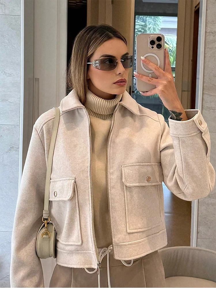 SLTNX Womens Zipper Jacket Coat Winter Long Sleeve Pocket Outerwear Short Street Elegant 260920