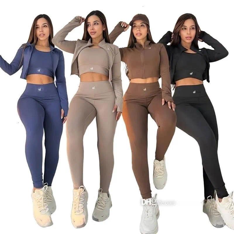 Designer Tracksuit Fashion Sexy 3 Piece Set Women Yoga Sets Vest Full Sleeve Jacket Long Pants Casual Sports 2Pcs 3Pcs Sets Track Suit Outfits