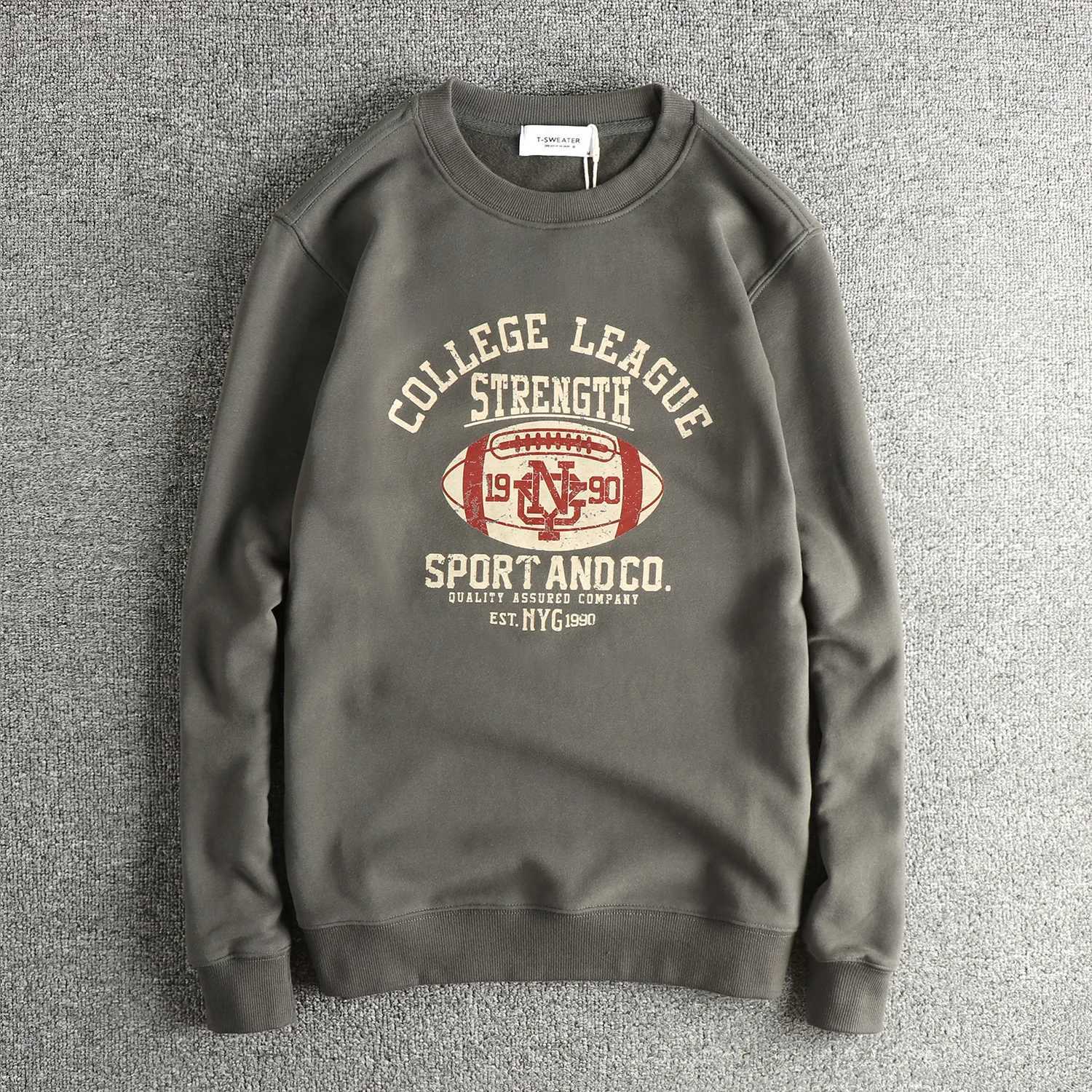 Men's Hoodies Sweatshirts Retro printed letter pattern long-sleeved sweatshirt men's heavy terry plus fleece fabric autumn and winter tren