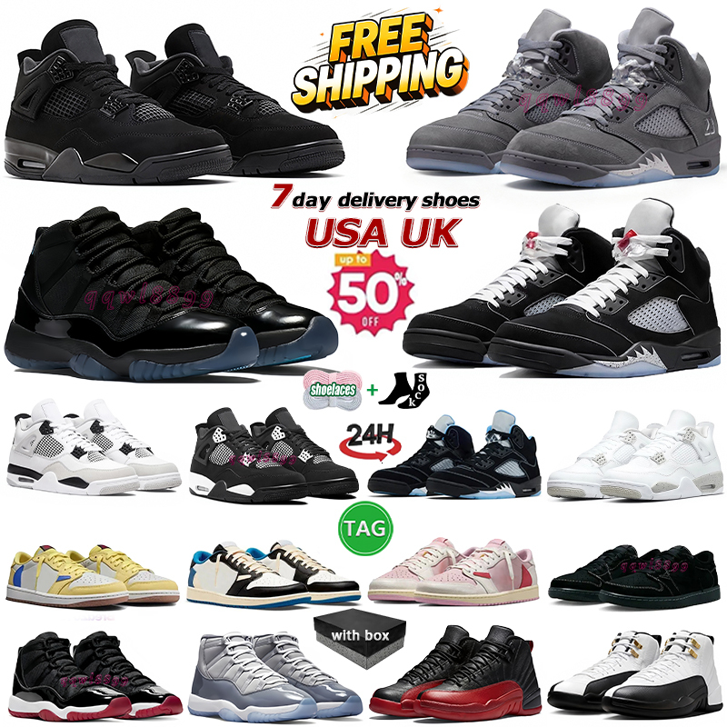 Avec boîte 4 chaussures 4s Chaussures de basketball 5s Homme Femme chaussures design 11s basse ts 1s 12s Military Black Cat Pine Green White Thun