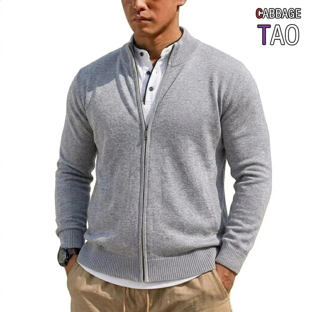Mens Knitted Zip Up Sweater Coat Slim Fit Long Sleeve Cardigan Jumper Autumn Breathable Sweatshirt Outerwear for Men 260918