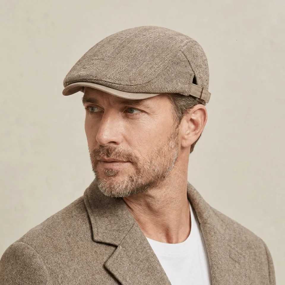 Simple Cotton Men Beret Berets Plaid Warm British Style Woolen Beret Peaked Cap Breathable Newsboy Hat Autumn and Winter N260919