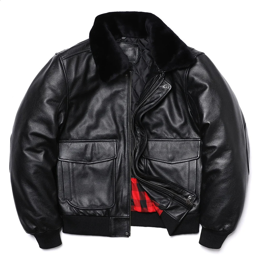 G1 Style Wool Collar Air Force Flight Jacket Natural Cowhide Genuine Leather Pilots Coat Thicken Warm Clothes Motorcycle Cloth 260920