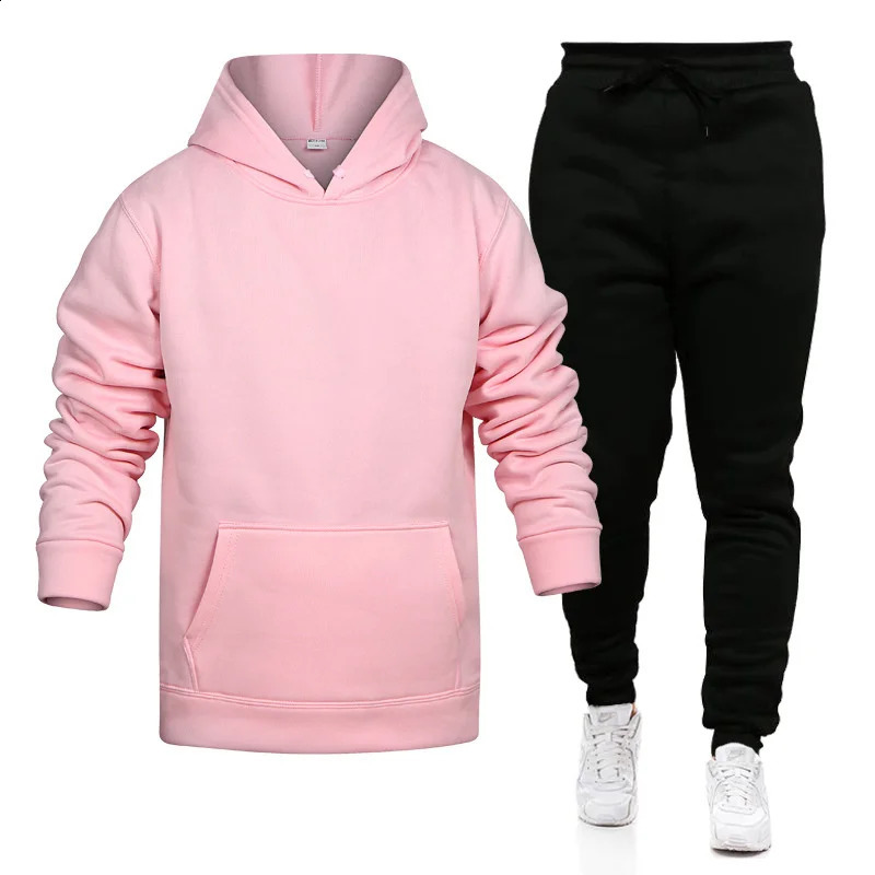 men Sportswear pure color sport Suit man/woman HoodiesPants fitness Clothing Spring Autumn 2 pieces Sets casual Male Tracksuits 260920