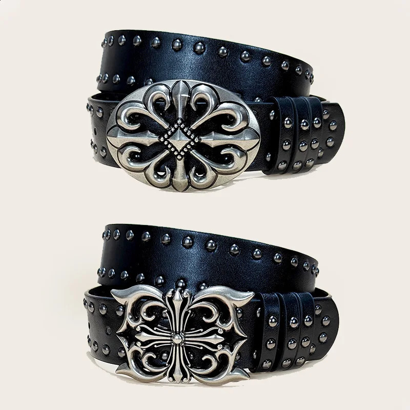 Unisex Jeans Belt Female Punk 38cm Wide Belts For Women Plus Size y ner Cross Mens belt Gothic Rivet Waistband Male 260918