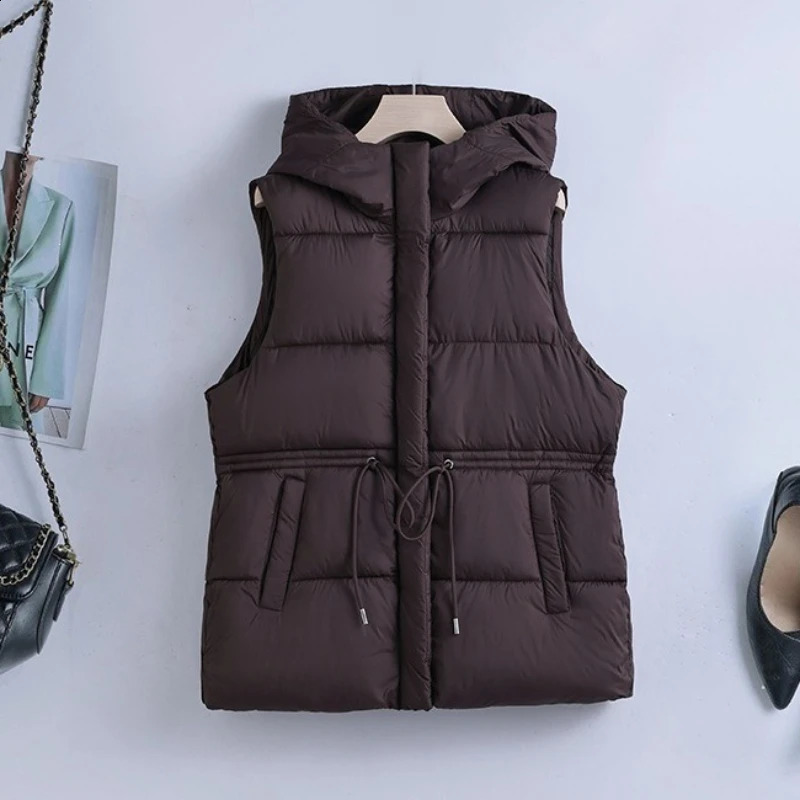 Winter Down Cotton Vest Jacket Women 2026 Sleeveless Hooded Puffer Parkas Warm Coat Female Waistcoat Ladies Overcoat 260911
