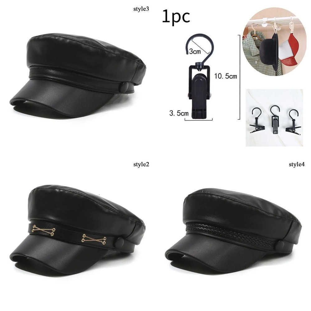 Winter Berets Autumn Versatile And Beret Retro Flat Top Visor Adjustable Black Painter Hat Fashion PU Leather Beret Hat Octagonal Cap J260919