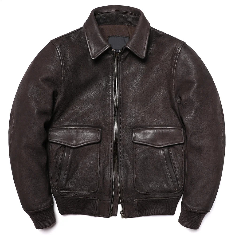 G1 Style Air Force Genuine Leather Jacket Men's Retro Vintage Brown Thick Goatskin Cloth Flight Coat Sheepskin Jacket 260920