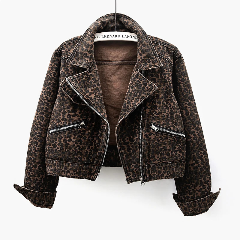 Spring Vintage Leopard Print Denim Jacket Women Slim Short Cowboy Outerwear Chaquetas Mujer Casual Zipper Jeans Jackets Female 260918